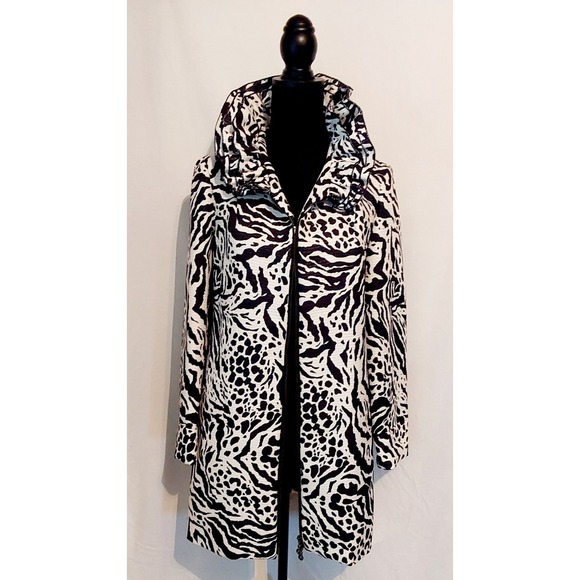 Samuel Dong Jackets & Blazers - Samuel Dong Womens Zebra Animal Print Ruffle Collar Jacket Black White Small